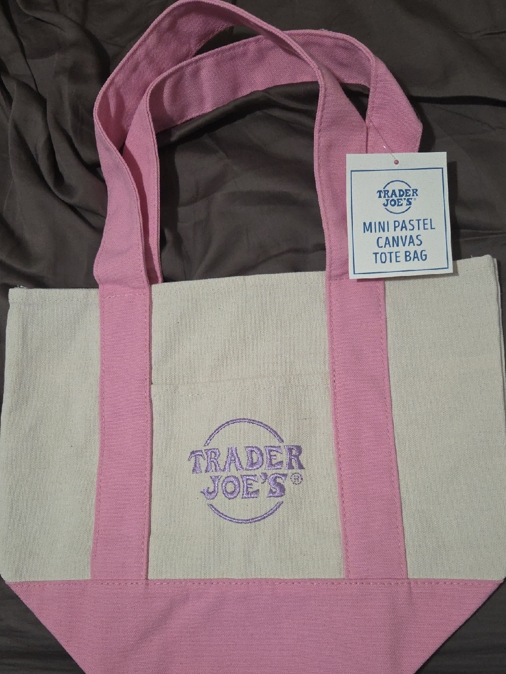 Pastel Pink & Natural Mini Canvas Tote NWT Trader Joes's